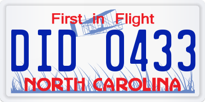 NC license plate DID0433