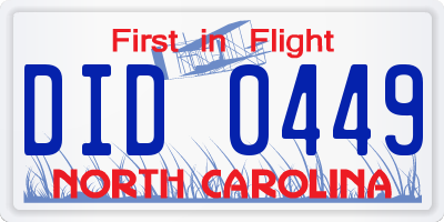 NC license plate DID0449