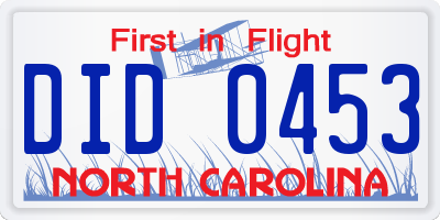 NC license plate DID0453