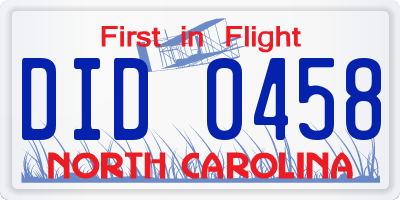 NC license plate DID0458