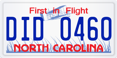 NC license plate DID0460