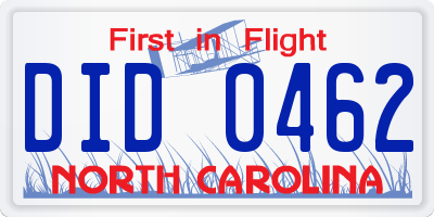 NC license plate DID0462