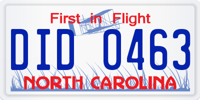 NC license plate DID0463