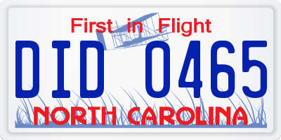 NC license plate DID0465