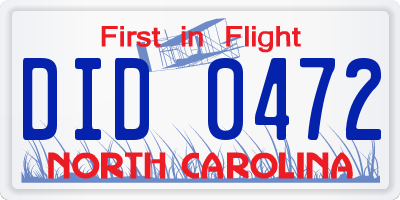 NC license plate DID0472