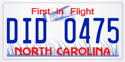 NC license plate DID0475