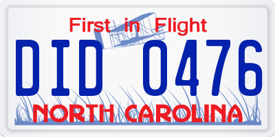 NC license plate DID0476