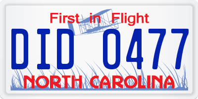 NC license plate DID0477