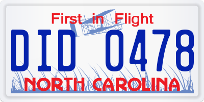 NC license plate DID0478