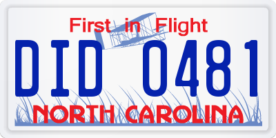 NC license plate DID0481