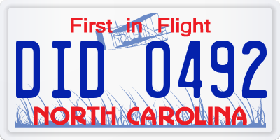 NC license plate DID0492