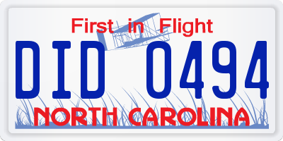 NC license plate DID0494