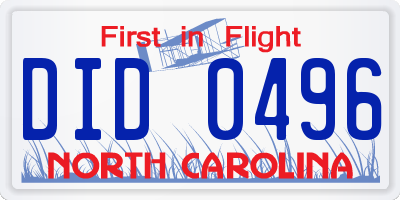 NC license plate DID0496