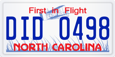 NC license plate DID0498