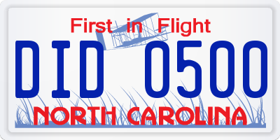 NC license plate DID0500