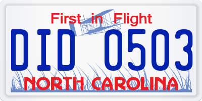 NC license plate DID0503