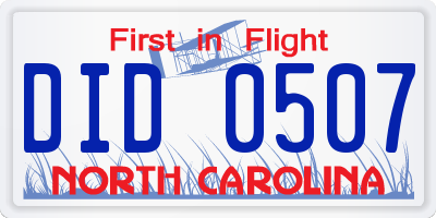 NC license plate DID0507