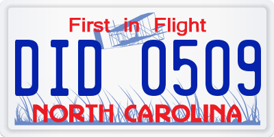 NC license plate DID0509