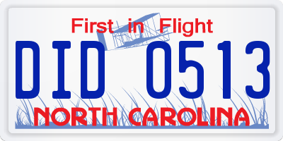 NC license plate DID0513