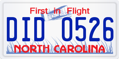 NC license plate DID0526