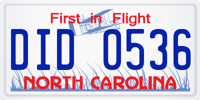 NC license plate DID0536