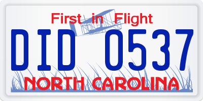 NC license plate DID0537