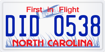 NC license plate DID0538