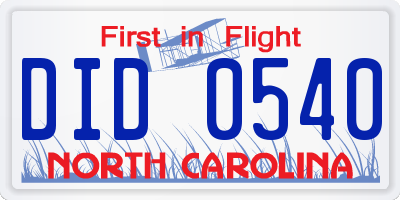 NC license plate DID0540