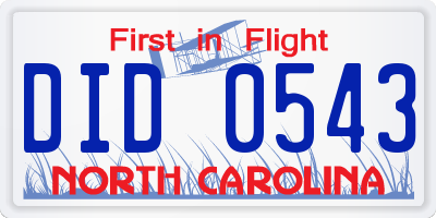 NC license plate DID0543