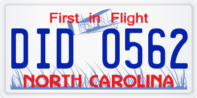 NC license plate DID0562