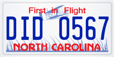 NC license plate DID0567