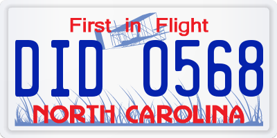 NC license plate DID0568