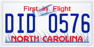 NC license plate DID0576