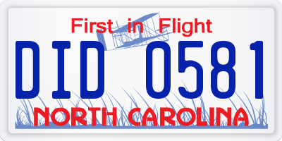 NC license plate DID0581