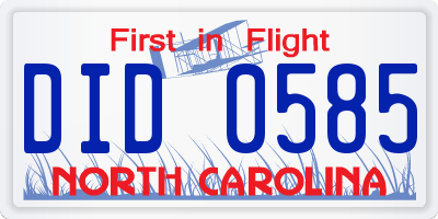 NC license plate DID0585