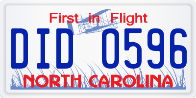 NC license plate DID0596