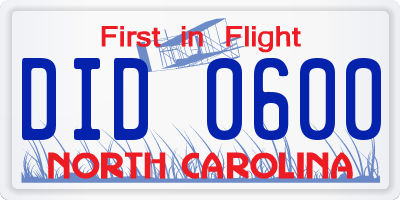 NC license plate DID0600