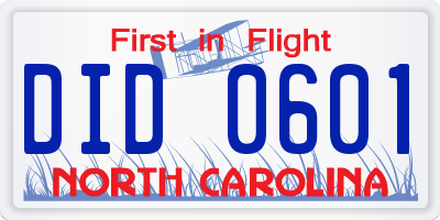 NC license plate DID0601