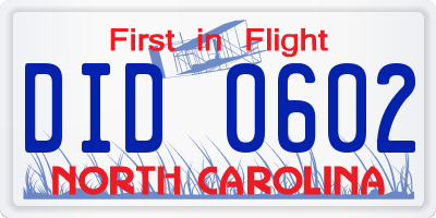 NC license plate DID0602