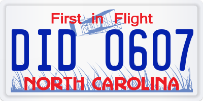 NC license plate DID0607