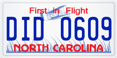 NC license plate DID0609