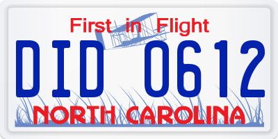 NC license plate DID0612