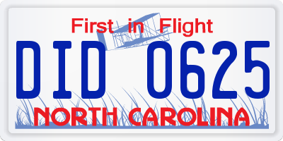 NC license plate DID0625
