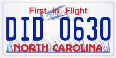 NC license plate DID0630