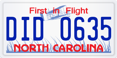 NC license plate DID0635