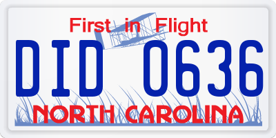 NC license plate DID0636