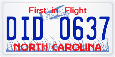 NC license plate DID0637