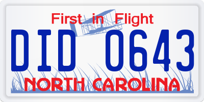NC license plate DID0643