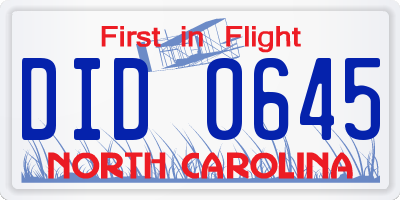 NC license plate DID0645