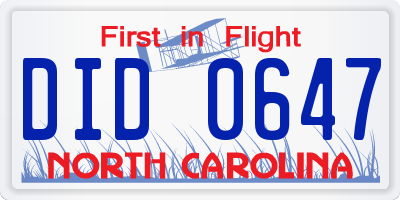NC license plate DID0647